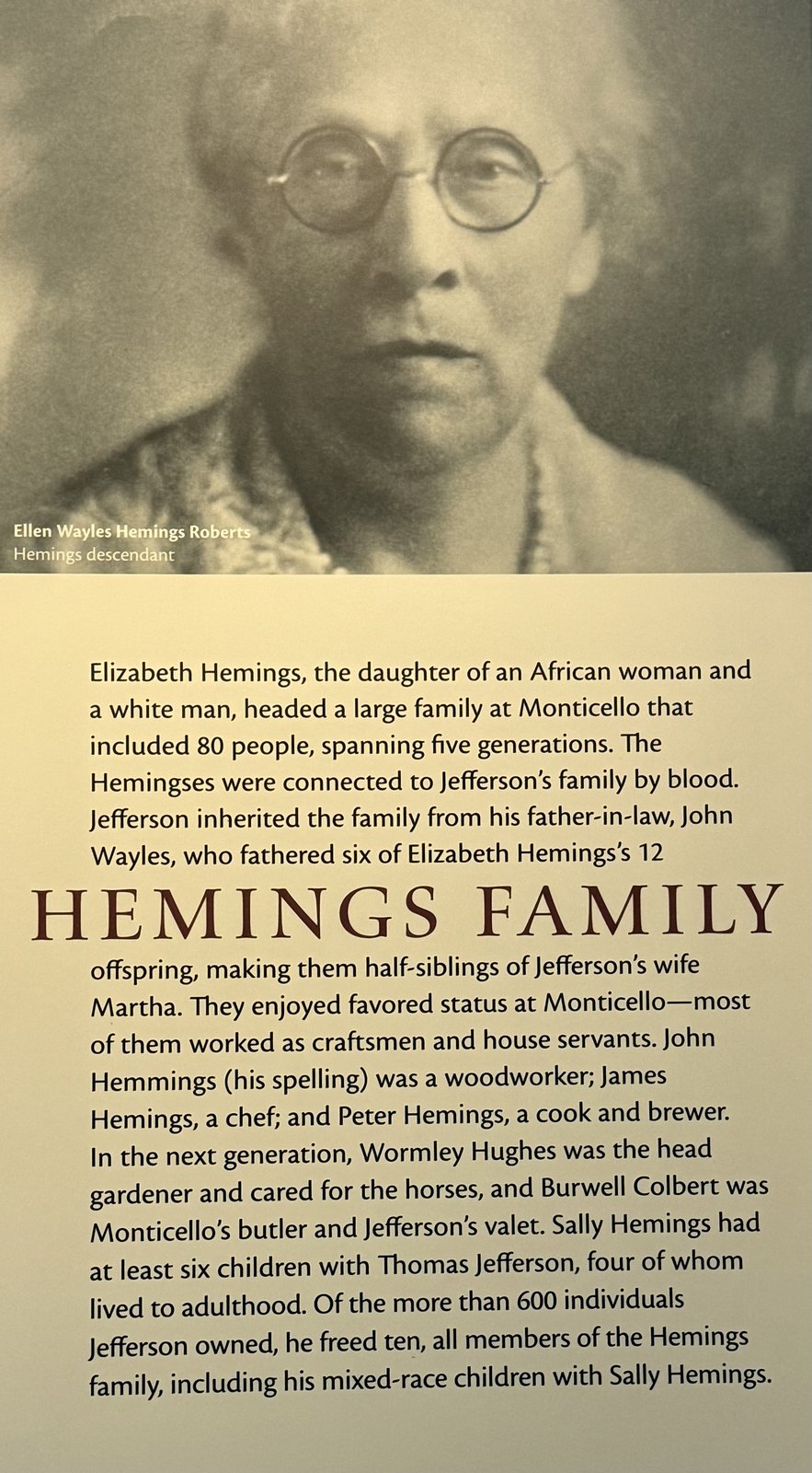 Monticello exhibit panel: the Hemings Family