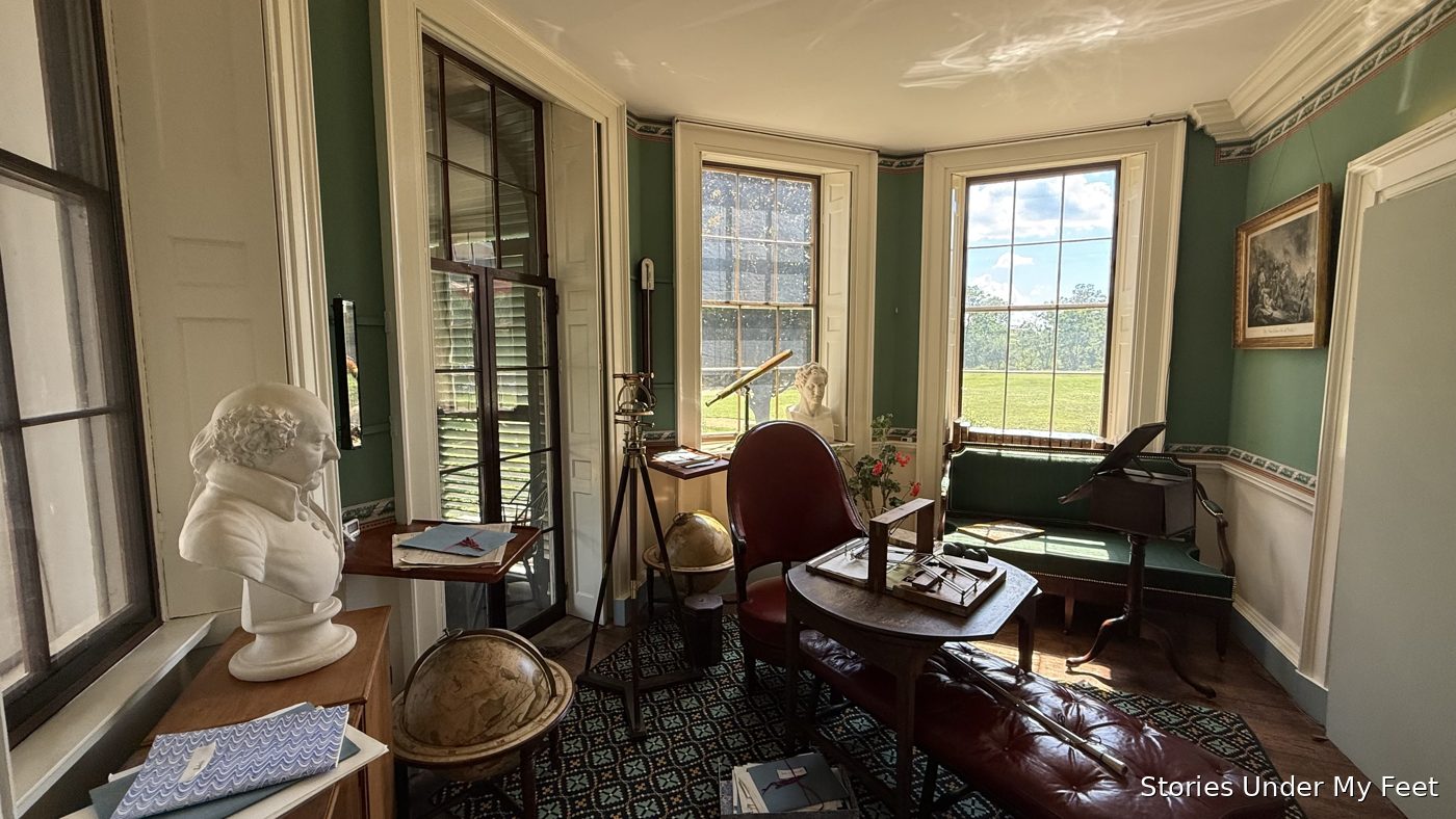 A room at Monticello, filled with his instruments and books