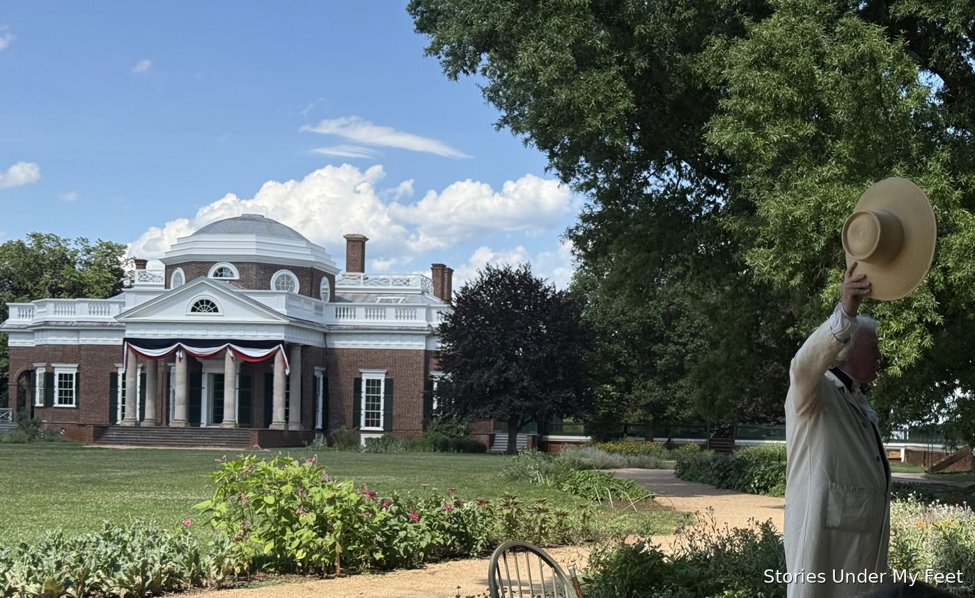 Standing in front of Monticello, the house he designed