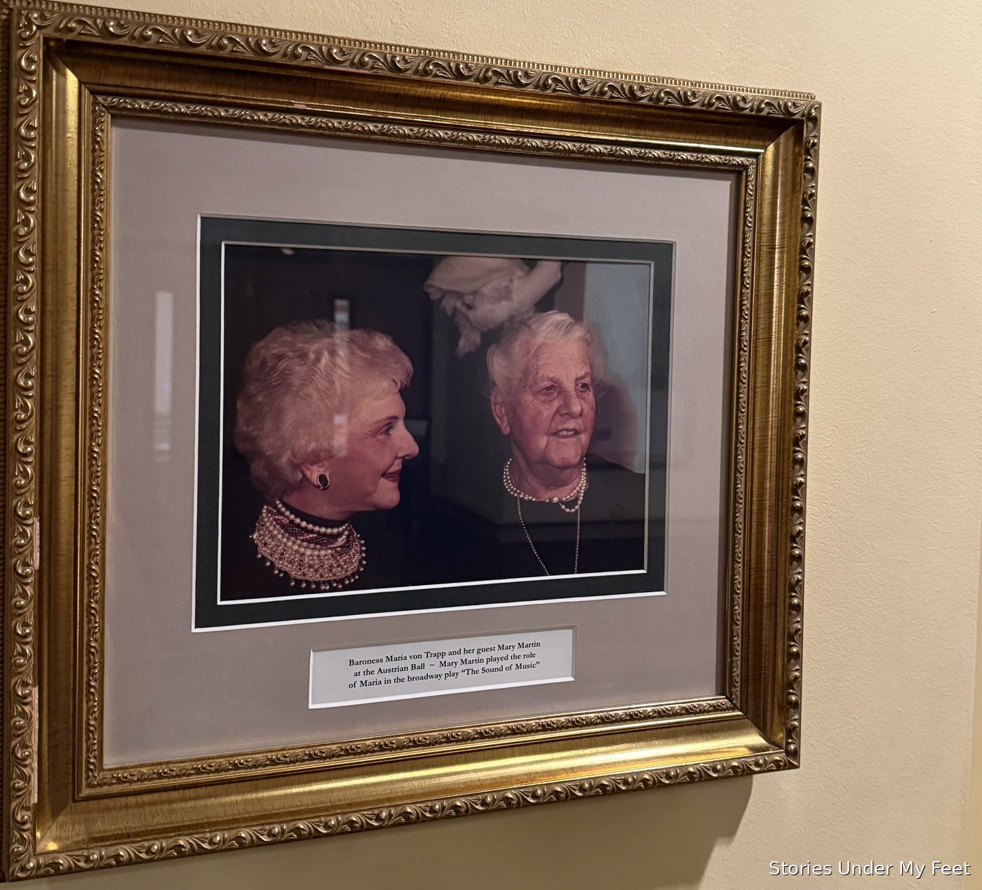 A portrait of Maria von Trapp inside the lodge